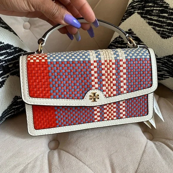 Tory Burch Emerson Woven Min Top Handle Satchel Bag New Cream Bright Samba - Picture 1 of 15